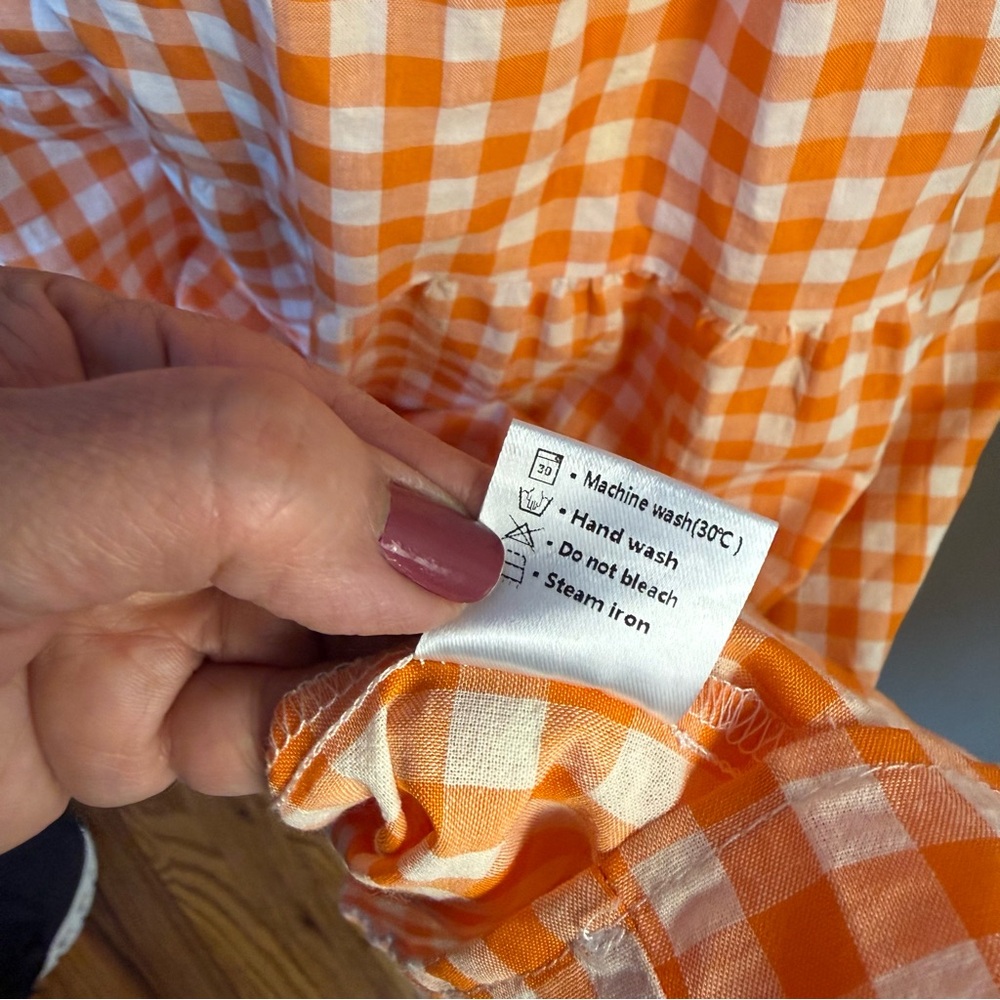 Zesica Orange Checkered Midi Dress with Puff Sleeves - Picture 15 of 15